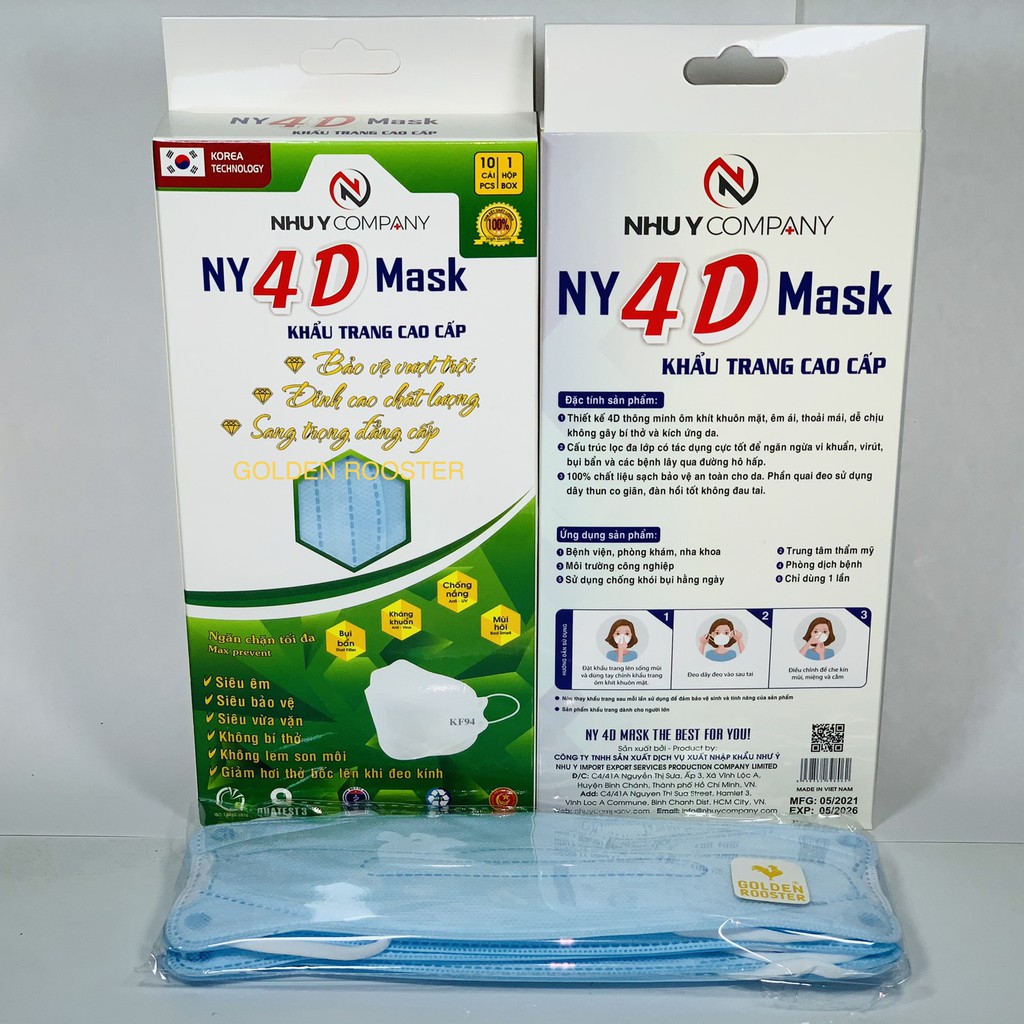 Khẩu trang cao cấp Như Ý NY 4D Mask (xanh) hộp 10 cái