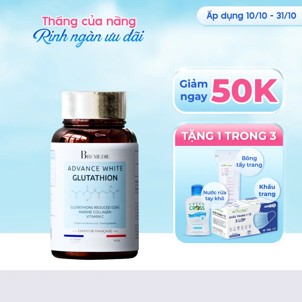 bremedie advance white glutathione Vin ung gip sng da, m thm hp 60 vin Gim 50k + qu tng]