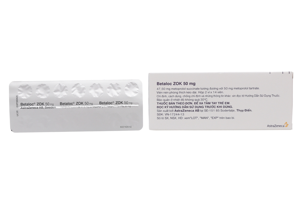 Thuốc trị cao huyết áp, đau thắt ngực Betaloc ZOK 50mg hộp 28 viên