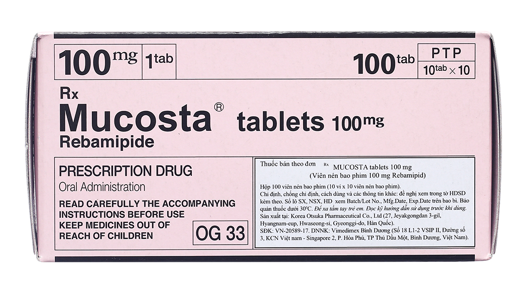 Thuốc trị viêm loét dạ dày Mucosta tablets 100 hộp 10 vỉ x 10 viên nén nén bao phim