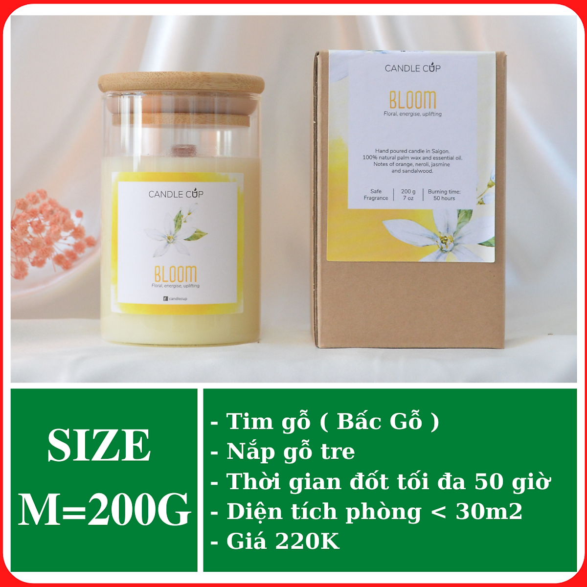 Nến thơm phòng Candle Cup Bloom (size M) hộp 200g