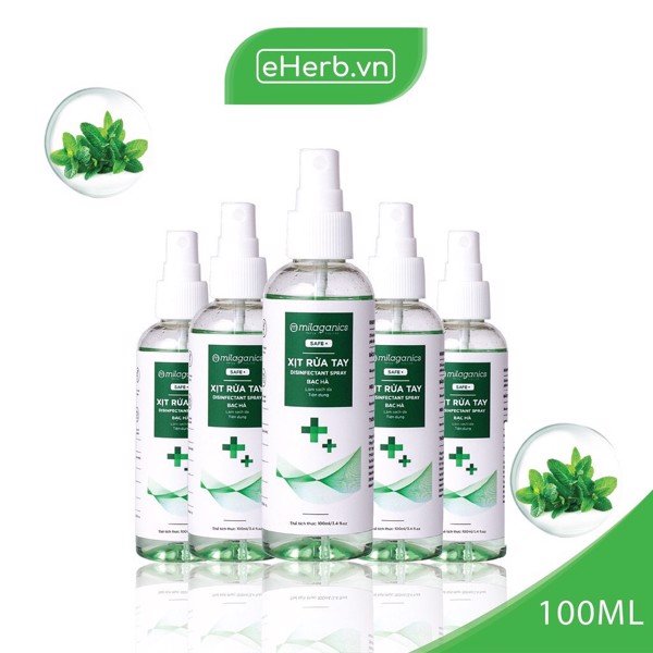 Combo 5 chai xịt rửa tay Milaganics Bạc Hà chai 100ml