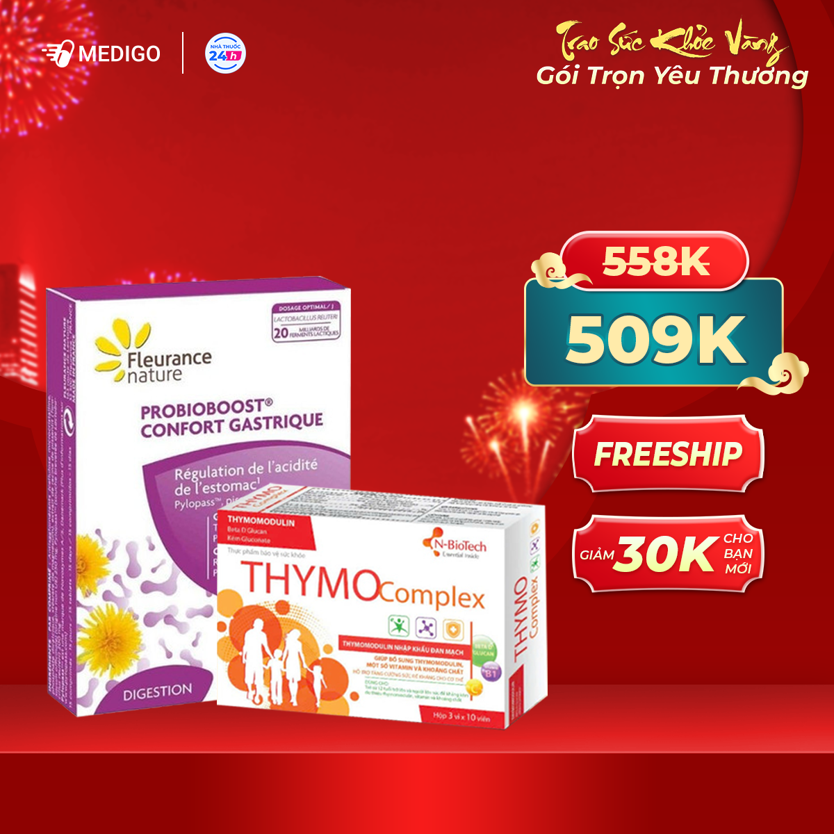 Hỗ trợ sức đề kháng Thymo Complex N-Biotech hộp 3 vỉ x 10 viên & Viên ...