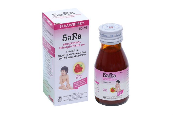 Siro giảm đau, hạ sốt cho trẻ em hương dâu Sara chai 60ml