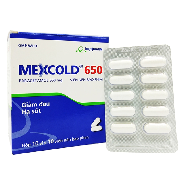 thuốc giảm đau, hạ sốt Mexcold 650 - Imex hộp 100 viên