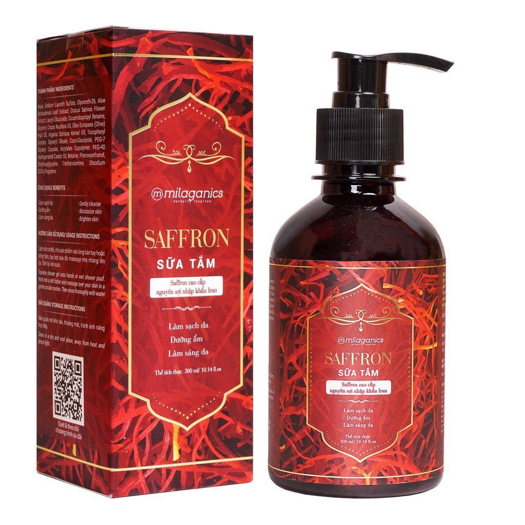 Sữa tắm làm sáng da Saffron Milaganics hộp 1 chai 300ml