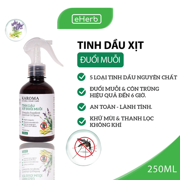 Tinh dầu xịt đuổi muỗi, côn trùng, kháng khuẩn, khử mùi Karoma chai 250ml