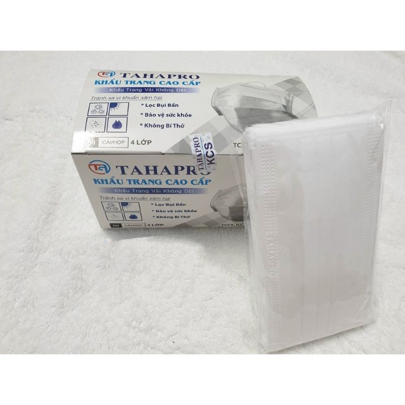 Khẩu trang cao cấp 4 lớp Tahapro (trắng) hộp 50 cái