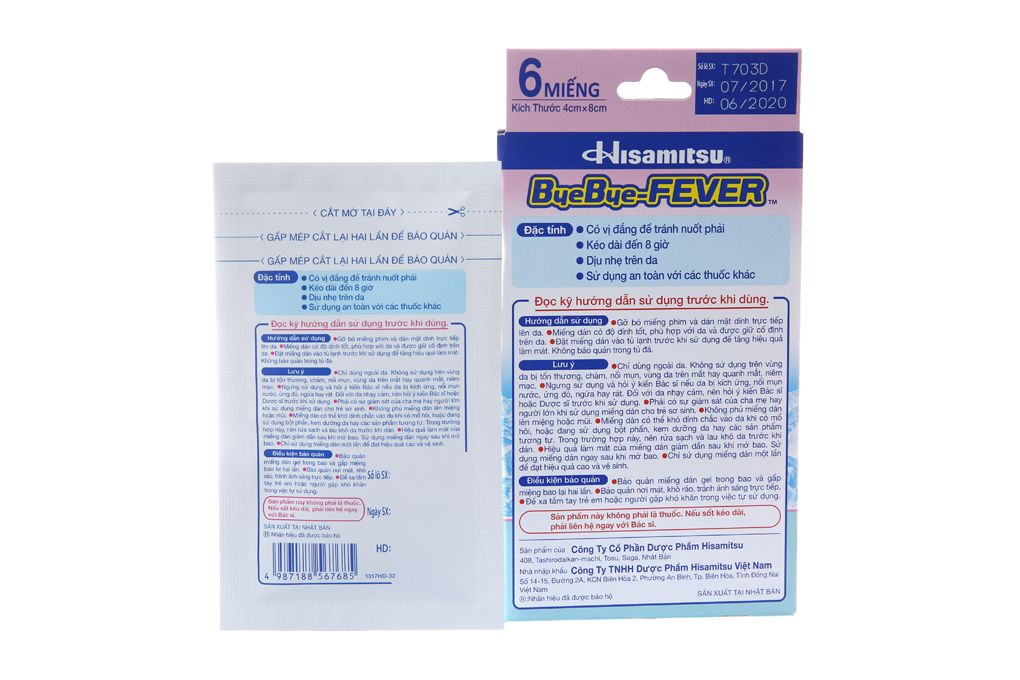 Miếng dán hạ nhiệt cho trẻ em từ 0-2 tuổi ByeBye-Fever Super For Babies 0-2 Years Old hộp 6 miếng