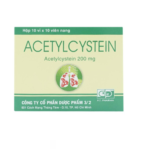 Thuốc ức chế ho và long đàm Acetylcystein 200mg Dược 3-2 hộp 10 vỉ x 10 viên