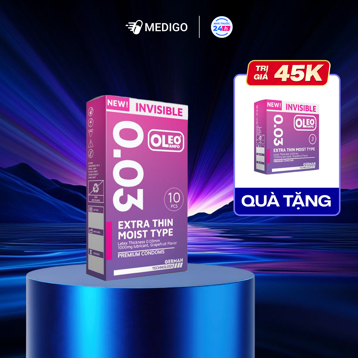 [MUA 1 TẶNG 1] Bao cao su siêu mỏng Oleo Invisible Extra Thin 003 hộp ...