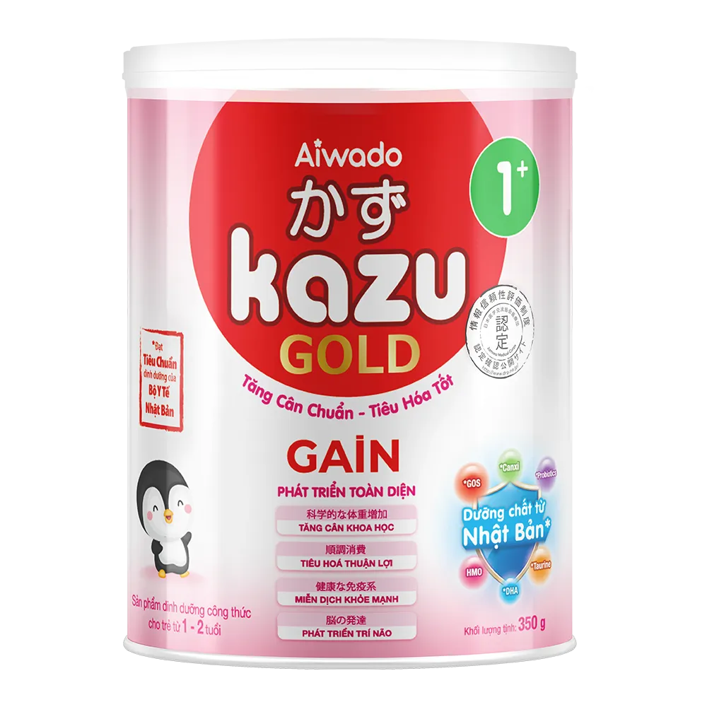 Sữa bột tăng cân cho trẻ em dưới 12 tháng Aiwado Kazu Kao Gold 1+ lon 350g