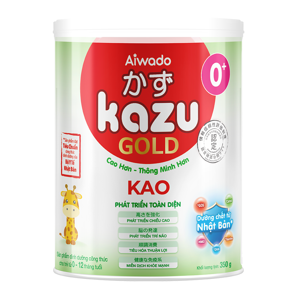 Sữa bột tăng cân cho trẻ em dưới 12 tháng Aiwado Kazu Kao Gold 0+ lon 350g