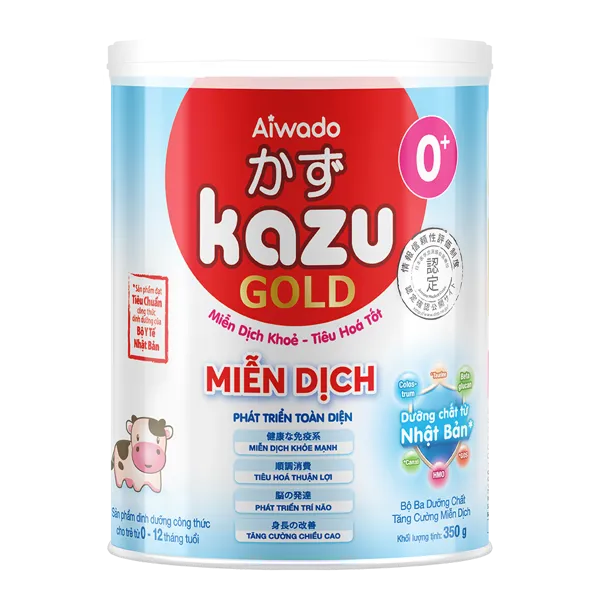 Sữa bột tăng cân cho trẻ em Aiwado Kazu Miễn Dịch Gold 1+ lon 350g