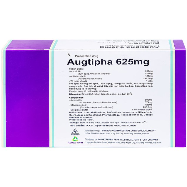 Thuốc kháng sinh Augtipha 625mg Tipharco hộp 2 vỉ x 10 viên