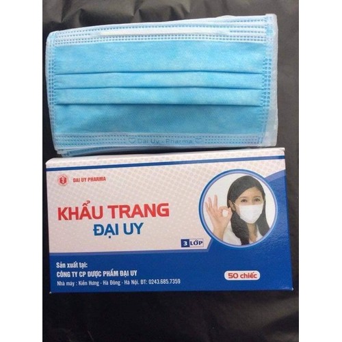 Khẩu trang Đại Uy 3 lớp (màu xanh) hộp 50 cái