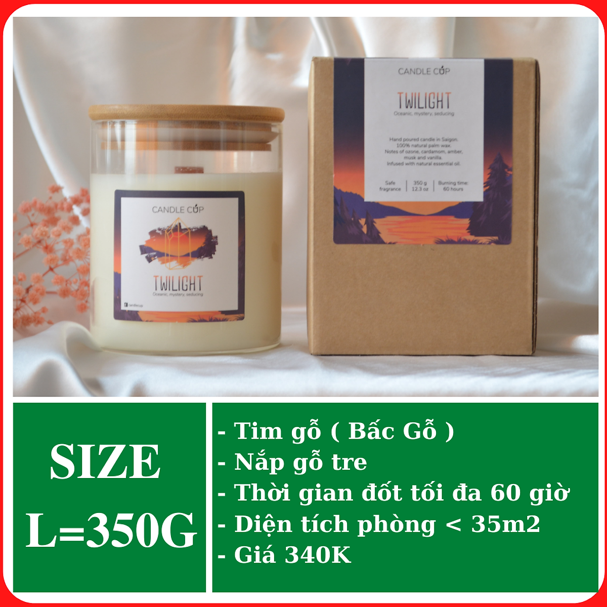Nến thơm phòng Candle Cup Twilight (size L) hộp 350g