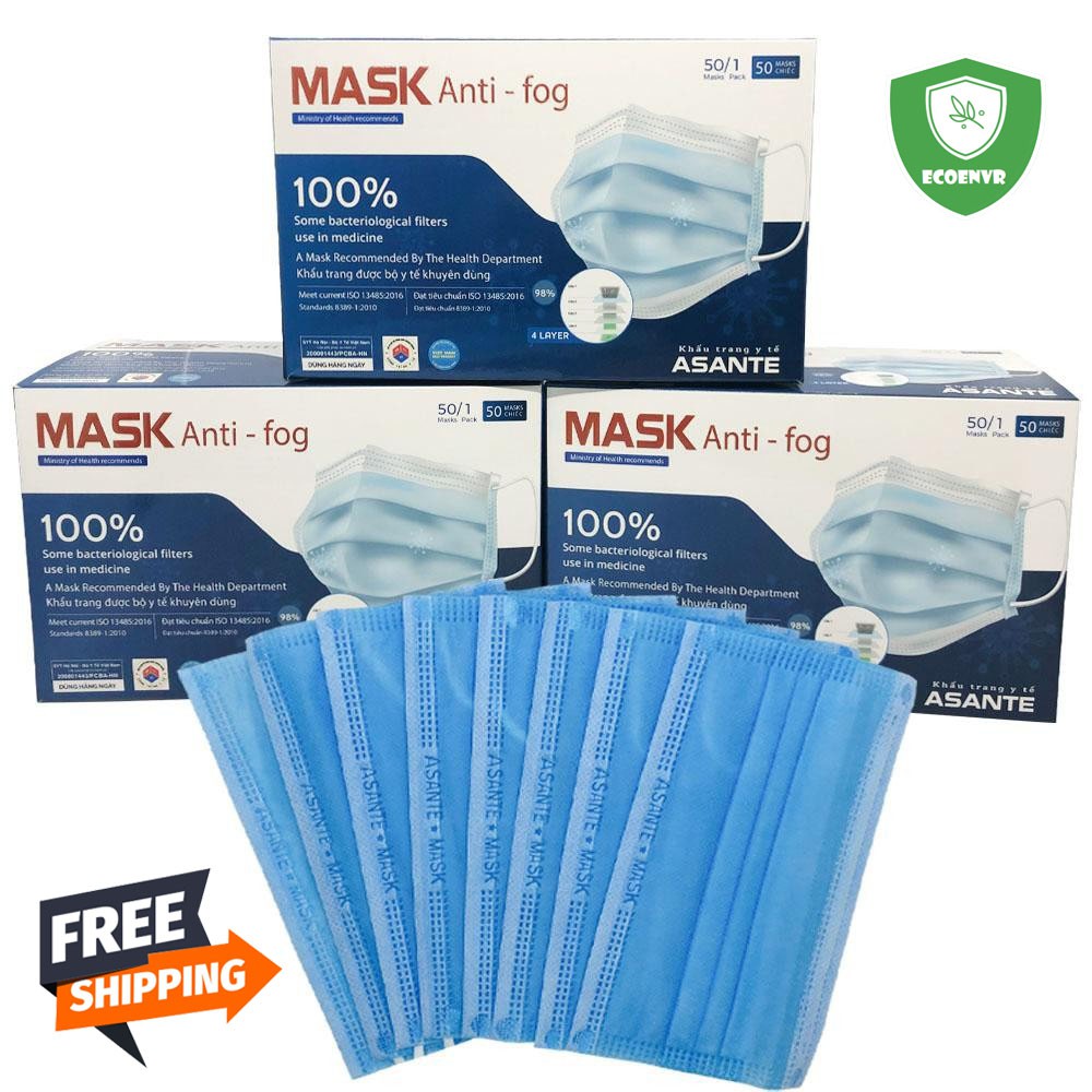 Khẩu trang 4 lớp Mask Anti-Fog (màu xanh) hộp 50 cái