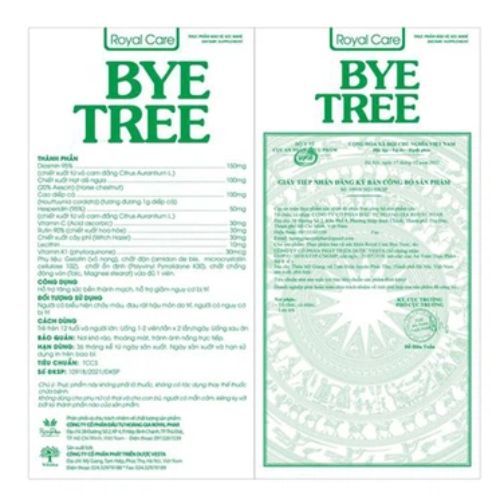 Hỗ trợ giảm nguy cơ bị trĩ BYE TREE Royal Care hộp 1 chai 60 viên nang