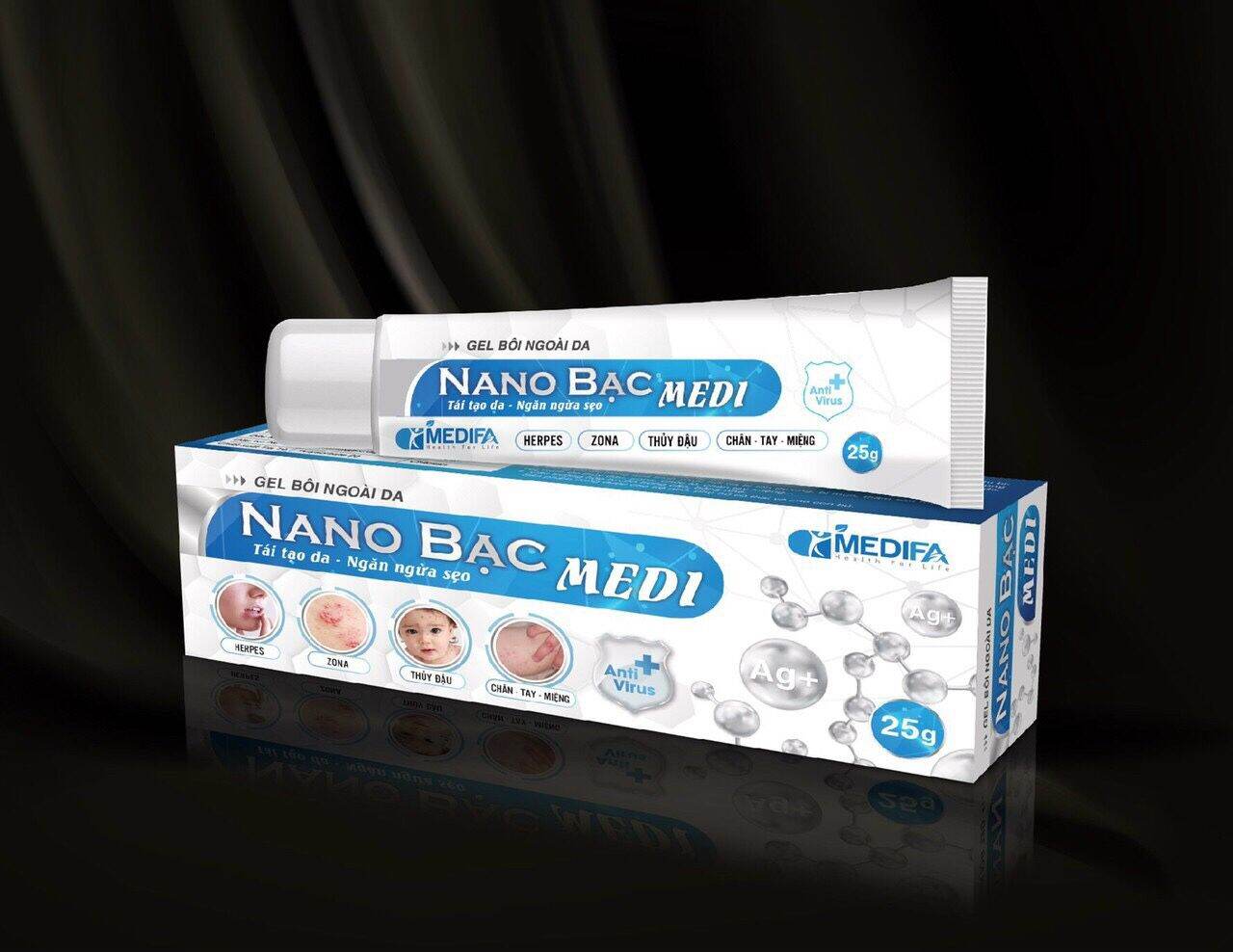 Gel bôi ngoài da tái tạo da, ngăn ngừa sẹo Nano Bạc Medi hộp 1 tuýp 25g