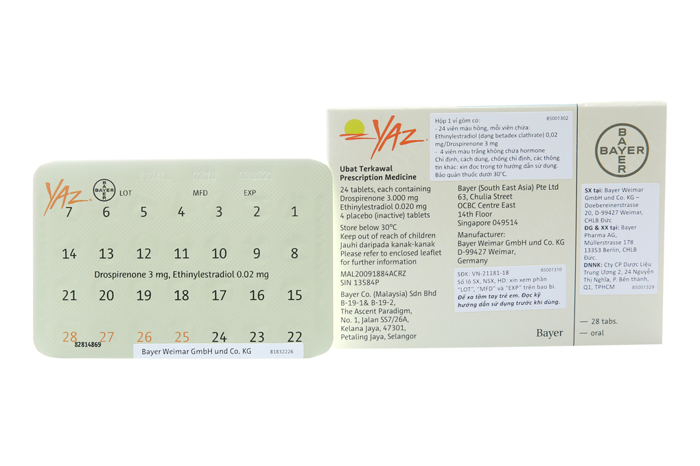 Thuốc tránh thai Yaz hộp 28 viên-3