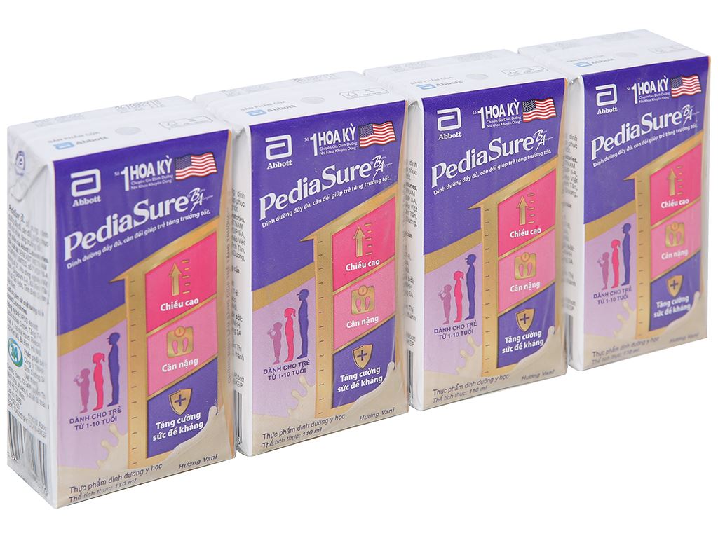 Sữa nước cho bé từ 1-10 tuổi Pediasure 110ml lốc 4 hộp