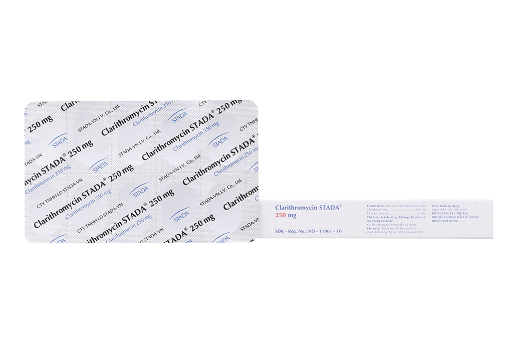 Thuốc kháng sinh Clarithromycin STADA 250mg hộp 2 vỉ x 10 viên Medigo