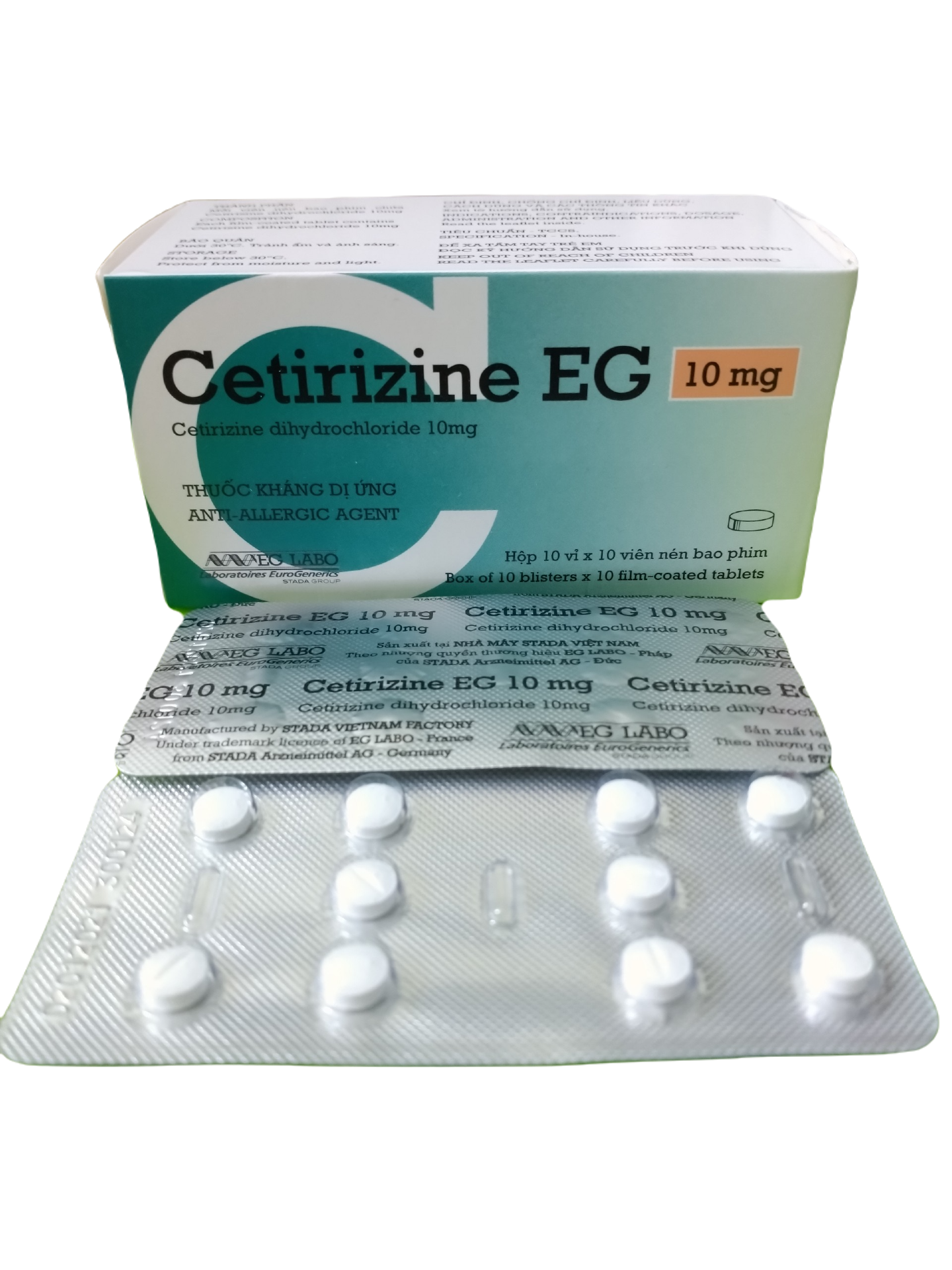 Thuốc chống dị ứng Cetirizine EG 10mg hộp 10 vỉ x 10 viên