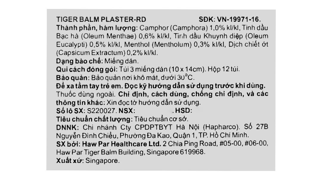 Miếng dán giảm đau cơ, bong gân Tiger Balm Plaster-RD Warm túi 3 miếng 10cm x 14cm-4