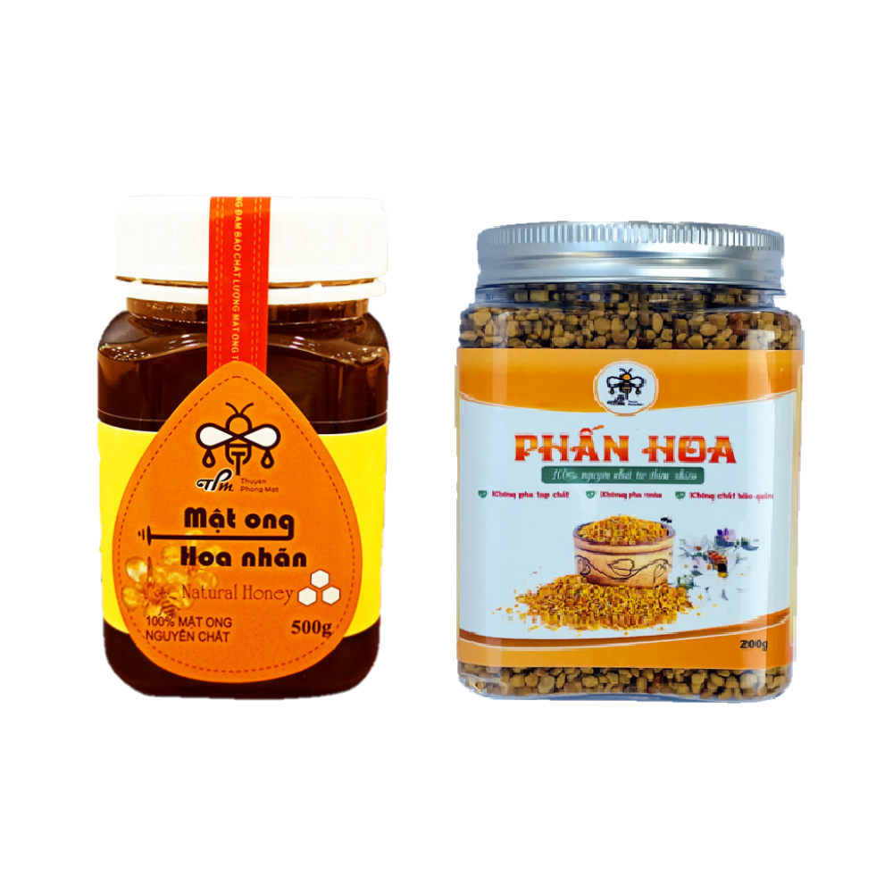 Combo Mật ong Hoa Nhãn chai 500g + Phấn hoa Thuyên Phong Mật chai 200g