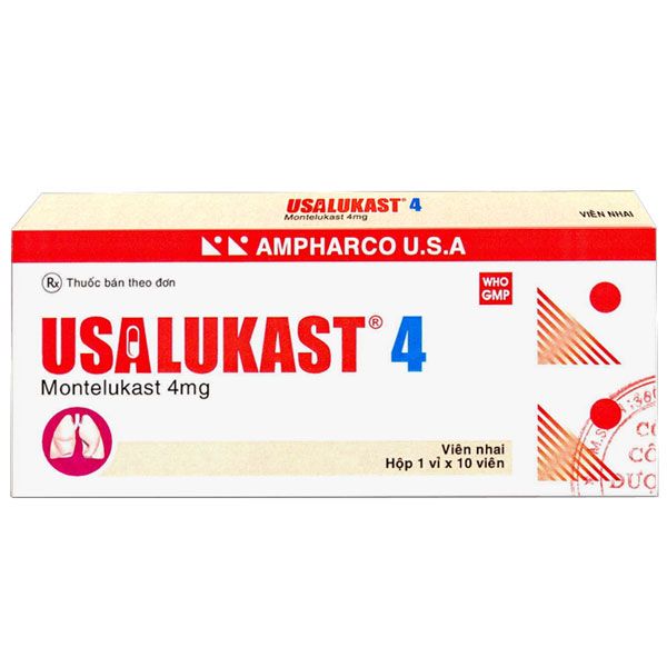 Thuốc trị hen phế quản Usalukast 4 hộp 1 vỉ x 10 viên nhai