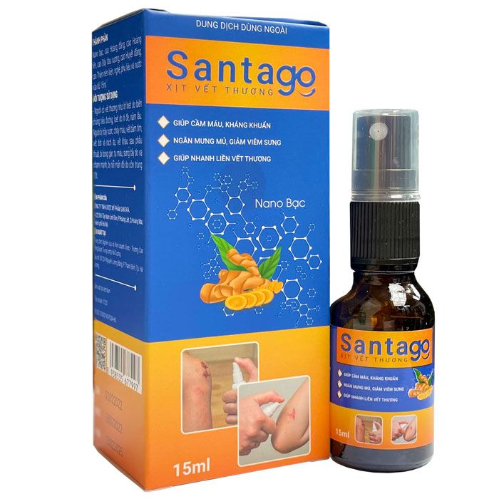 Dung dịch dùng ngoài xịt vết thương Santago Nano Bạc hộp 1 chai 15ml