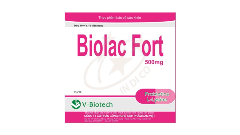 Viên uống bổ sung lợi khuẩn Biolac Fort 500mg hộp 100 viên