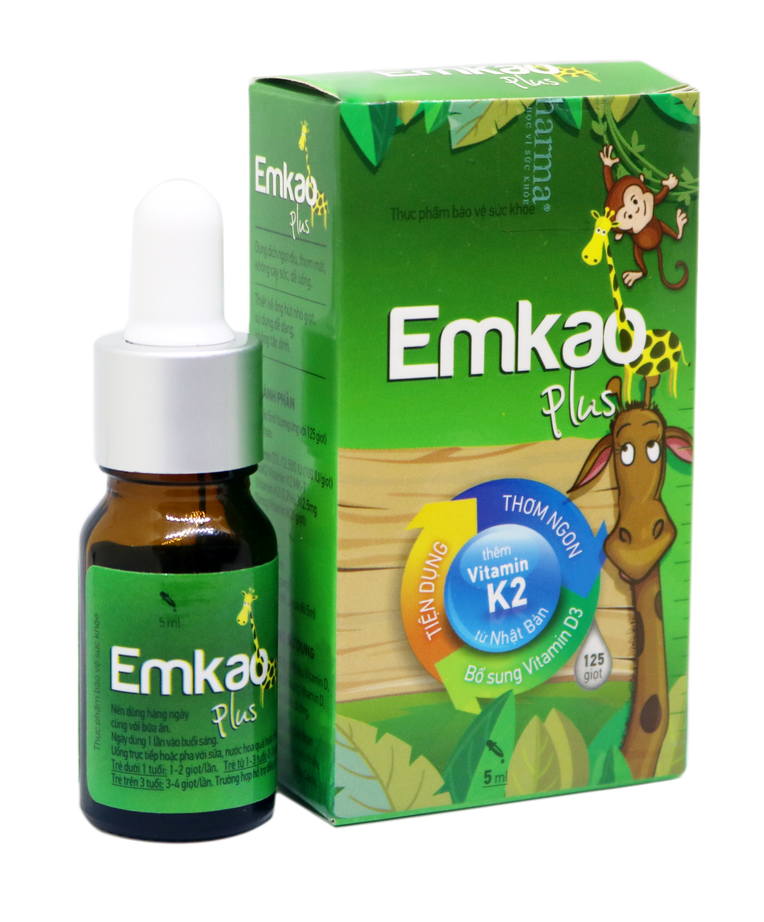 Dung dịch bổ sung vitamin D3, vitamin K2 Emkao Plus hộp 1 chai 5ml