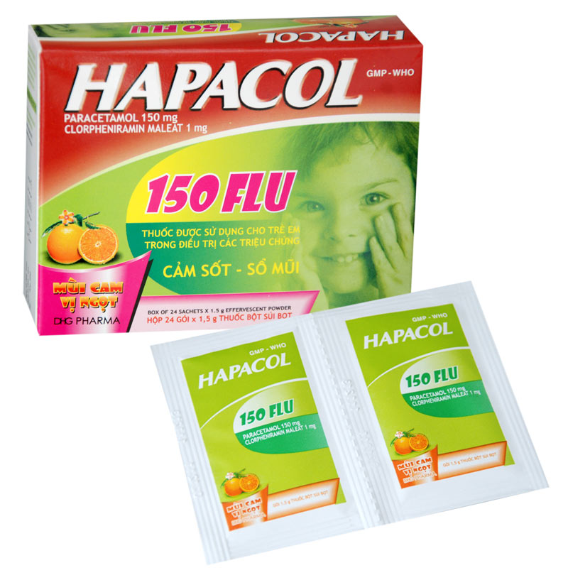Thuốc giảm đau hạ sốt Hapacol 150 Flu hộp 24 gói