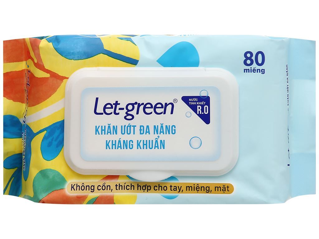 Khăn ướt đa năng kháng khuẩn Let-green bịch 80 miếng