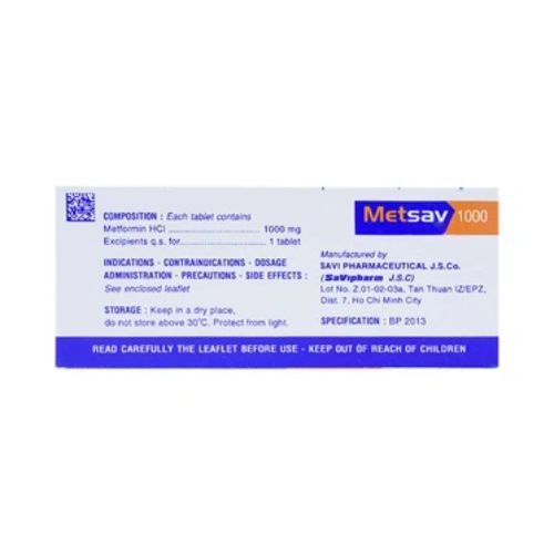 Thuốc điều trị tiểu đường Metsav 1000 hộp 100 viên-3