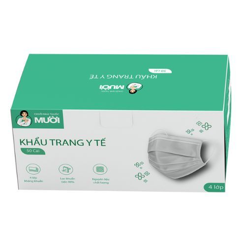 Khẩu trang y tế 4 lớp kháng khuẩn Nhà Thuốc Mười (màu xanh) hộp 50 cái