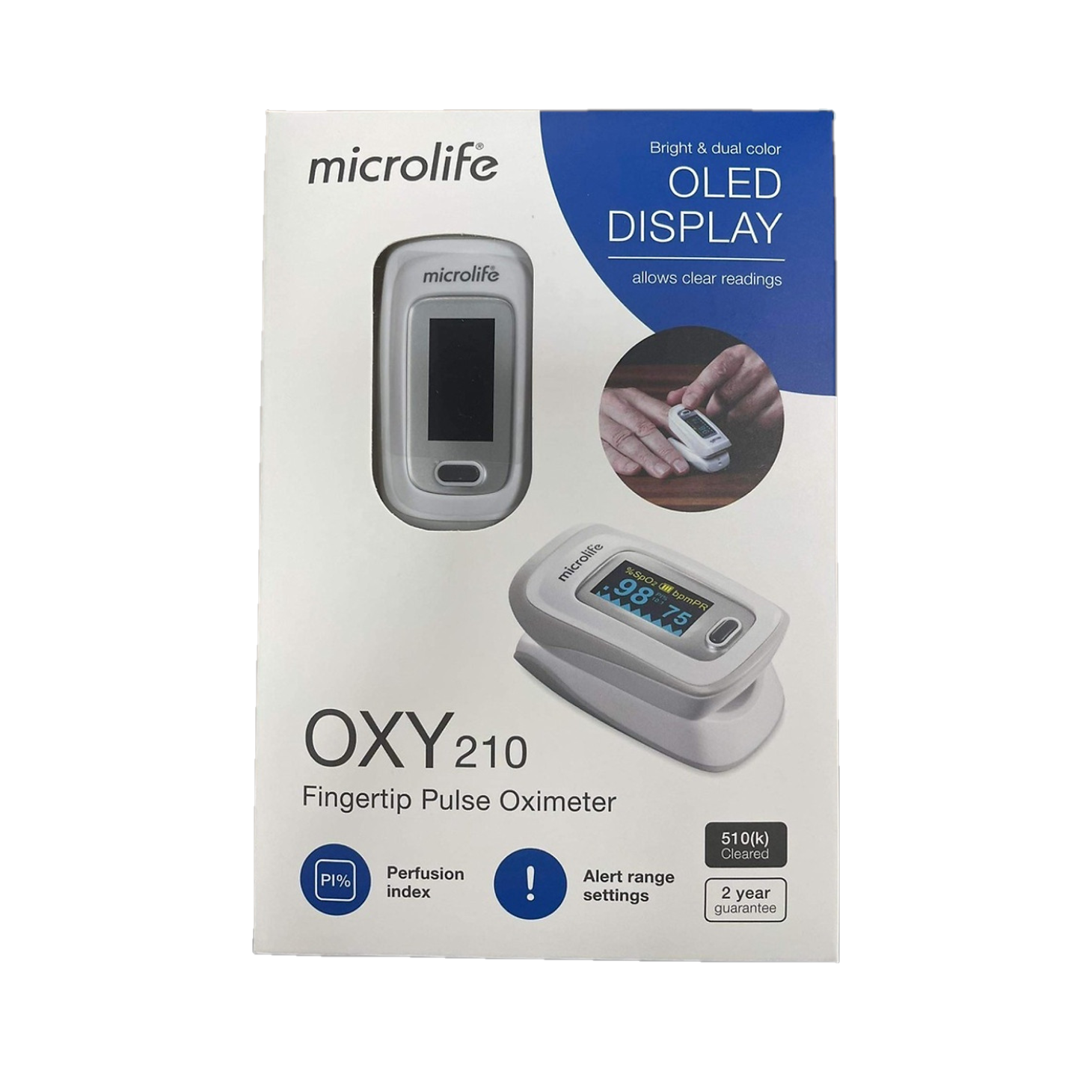 Máy đo nồng độ oxy trong máu SpO2 và đo nhịp tim dạng kẹp ngón tay OXY 210 Fingertip Pulse Oximeter microlife hộp 1 cái