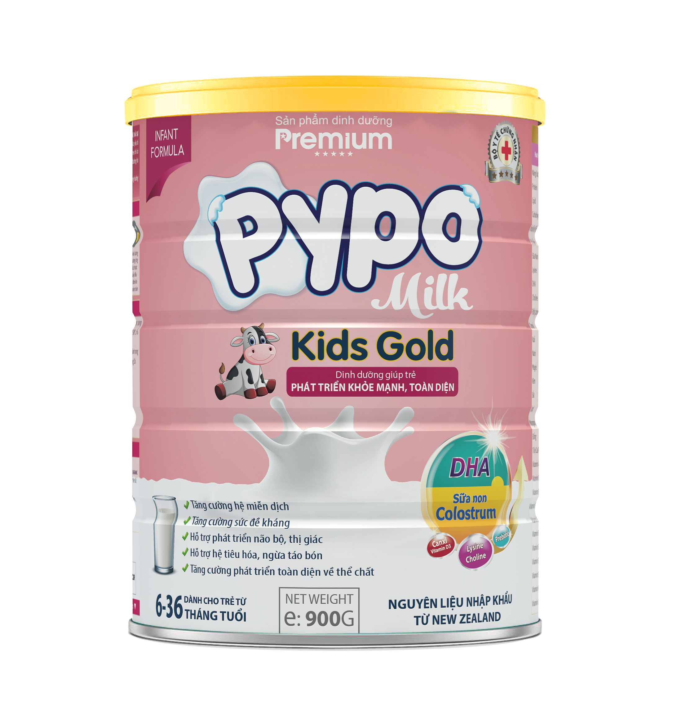 Sữa giúp phát triển khỏe mạnh, toàn diện cho trẻ từ 6-36 tháng Pypomilk Kids Gold lon 900g