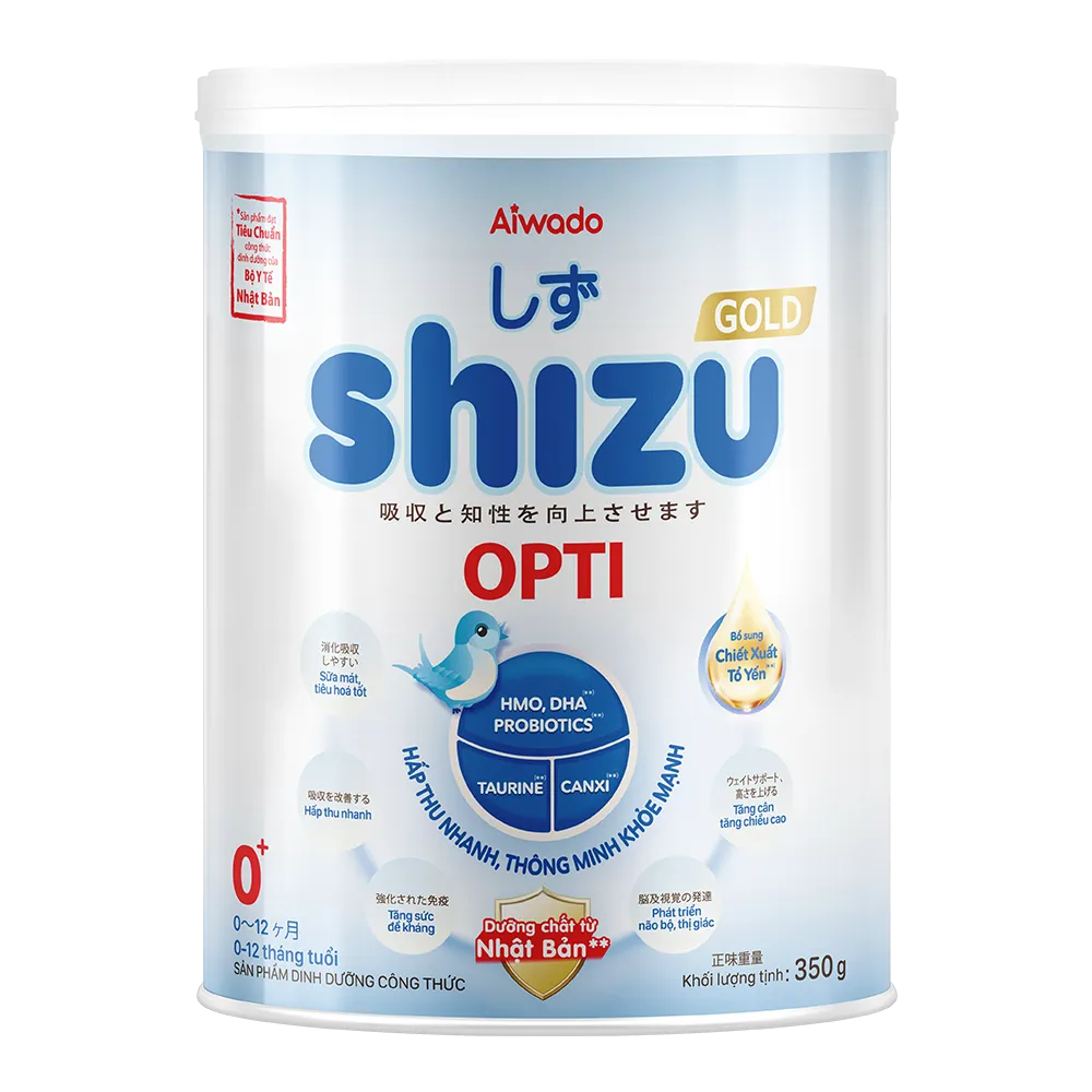 Sữa bột cho trẻ em 0-12 tháng tuổi Aiwado Shizu Opti Gold 0+ lon 350g