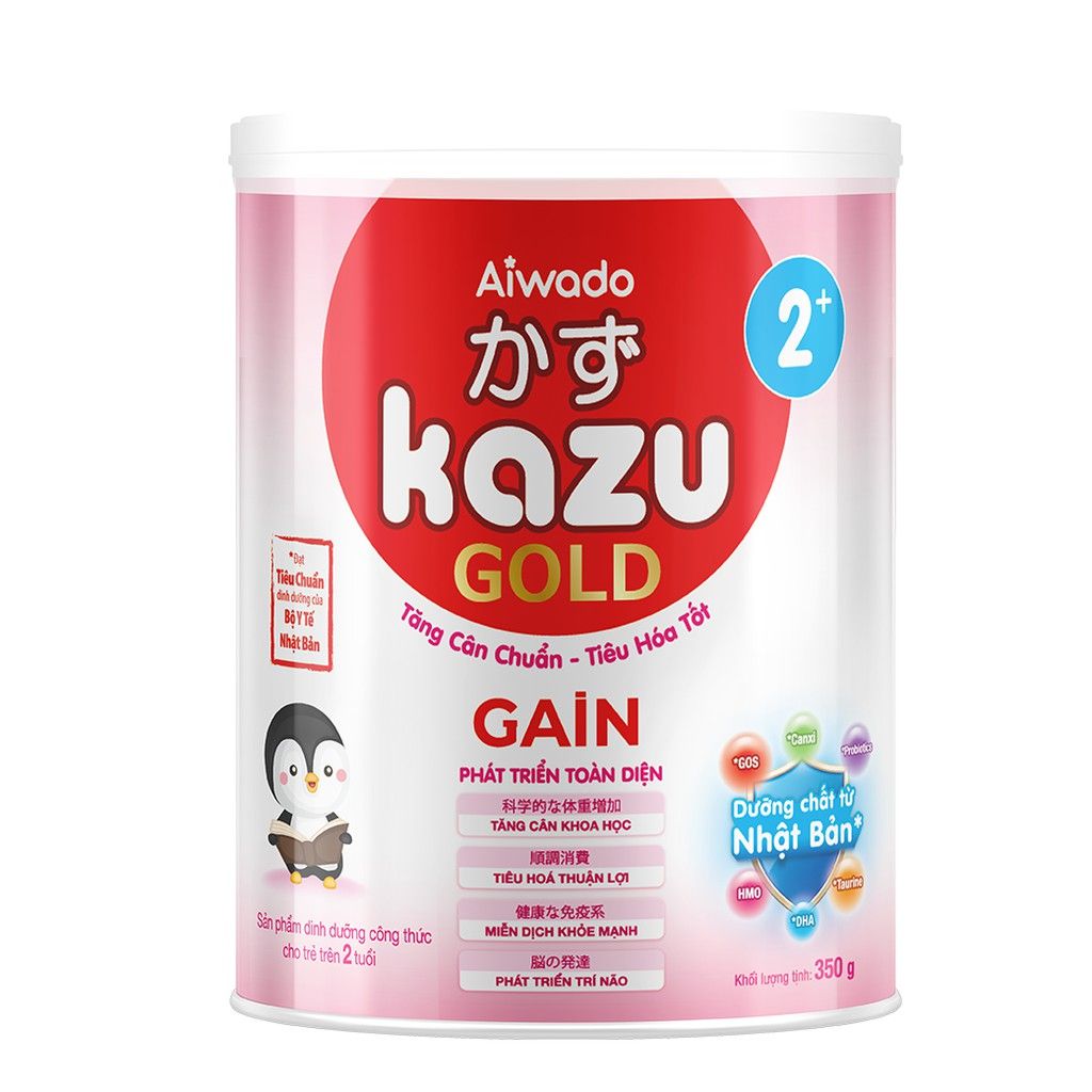 Sữa bột tăng cân cho trẻ em Aiwado Kazu Gain Gold 2+ lon 350g