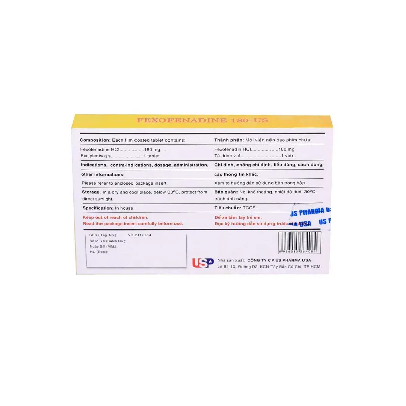Thuốc chống dị ứng Fexofenadine 180-US hộp 10 viên-3