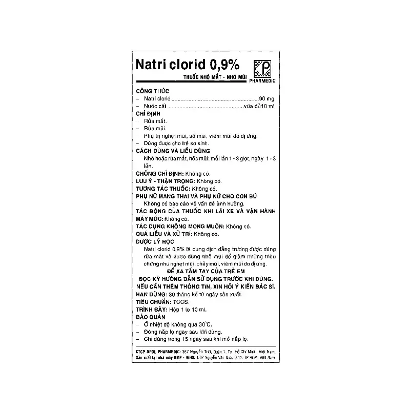 Thuốc nhỏ mắt, mũi Natri Clorid 0,9% PHARMEDIC hộp 1 lọ 10ml-4