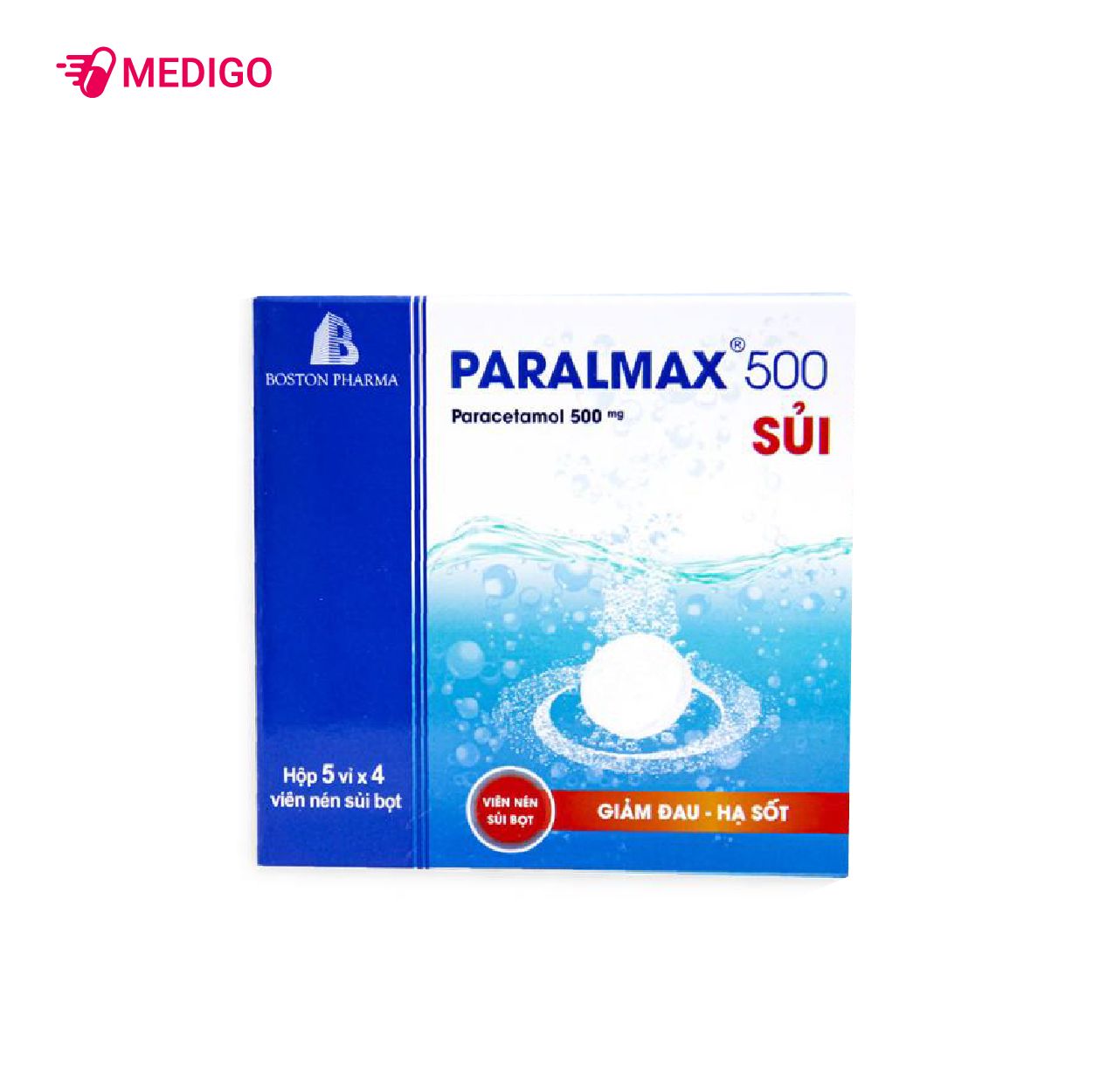 Viên sủi giảm đau, hạ sốt Paralmax 500 SỦI hộp 5 vỉ x 4 viên-2