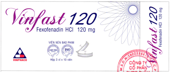 Thuốc điều trị viêm mũi dị ứng Vinfast 120 Vinphaco hộp 3 vỉ x 10 viên nén bao phim